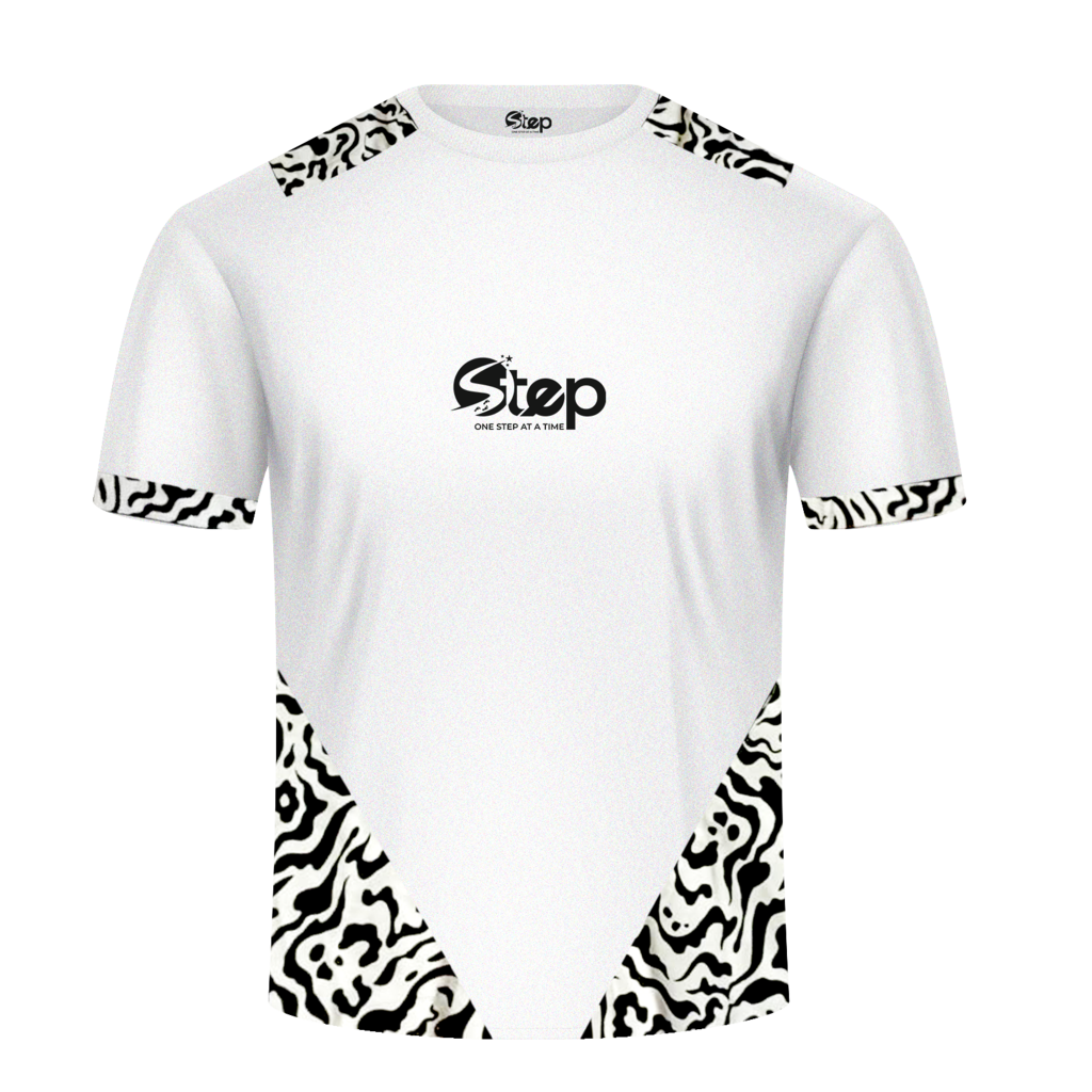 White T-shirt with Black Abstract Print
