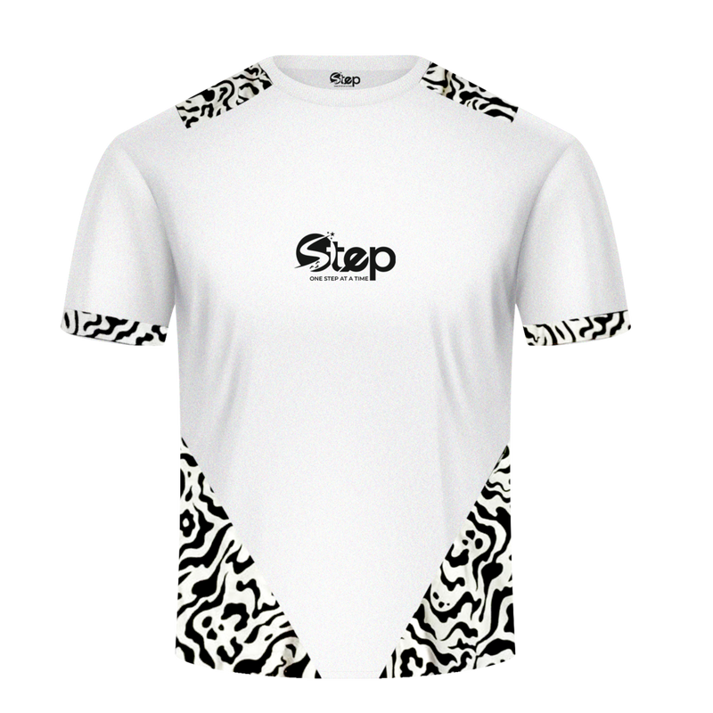 White T-shirt with Black Abstract Print
