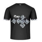 Black T-shirt – Blue & Orange Tribal Squares