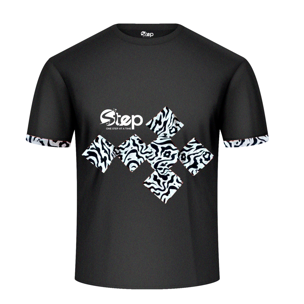 Black T-shirt – Blue & Orange Tribal Squares