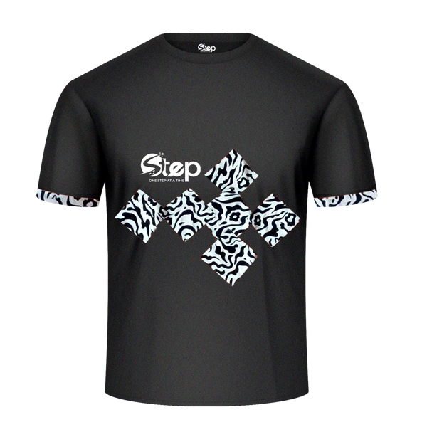 Black T-shirt – Blue & Orange Tribal Squares