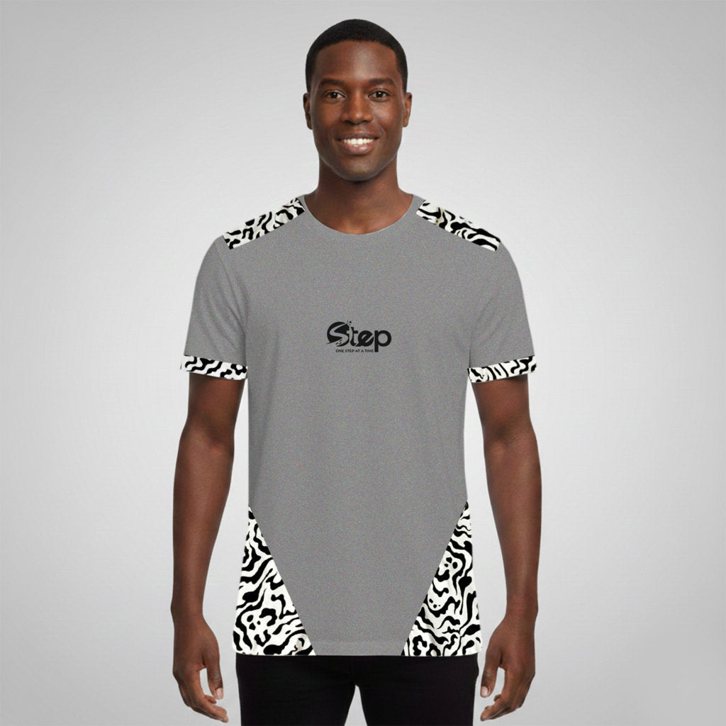 Grey T-shirt with Black Abstract Print