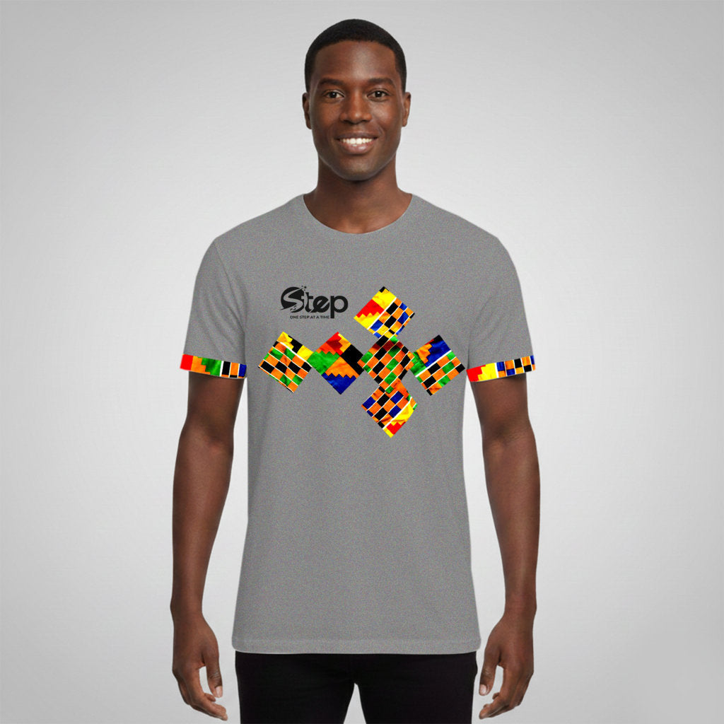 Grey & Blue Abstract Print T-Shirt – STEP