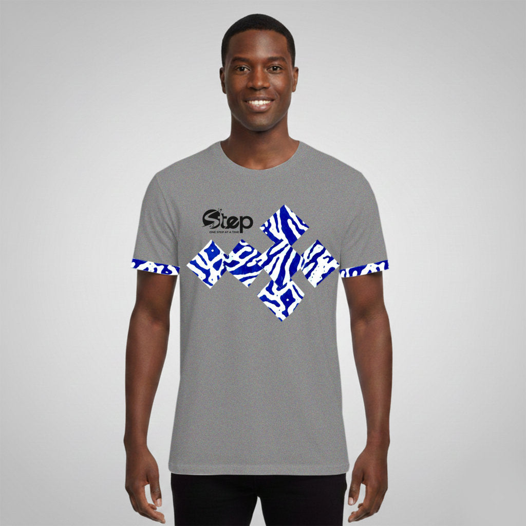 Grey & Blue Abstract Print T-Shirt – STEP