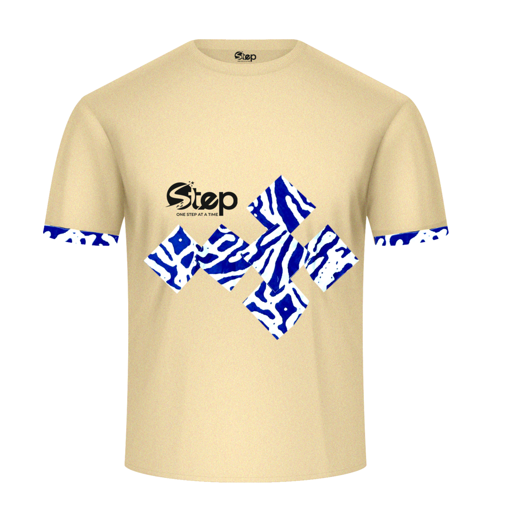 Beige & Blue Abstract Print T-Shirt – STEP
