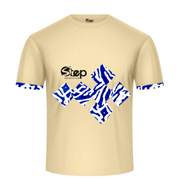 Beige & Blue Abstract Print T-Shirt – STEP