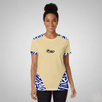 Light Beige T-shirt with Blue Tribal Print