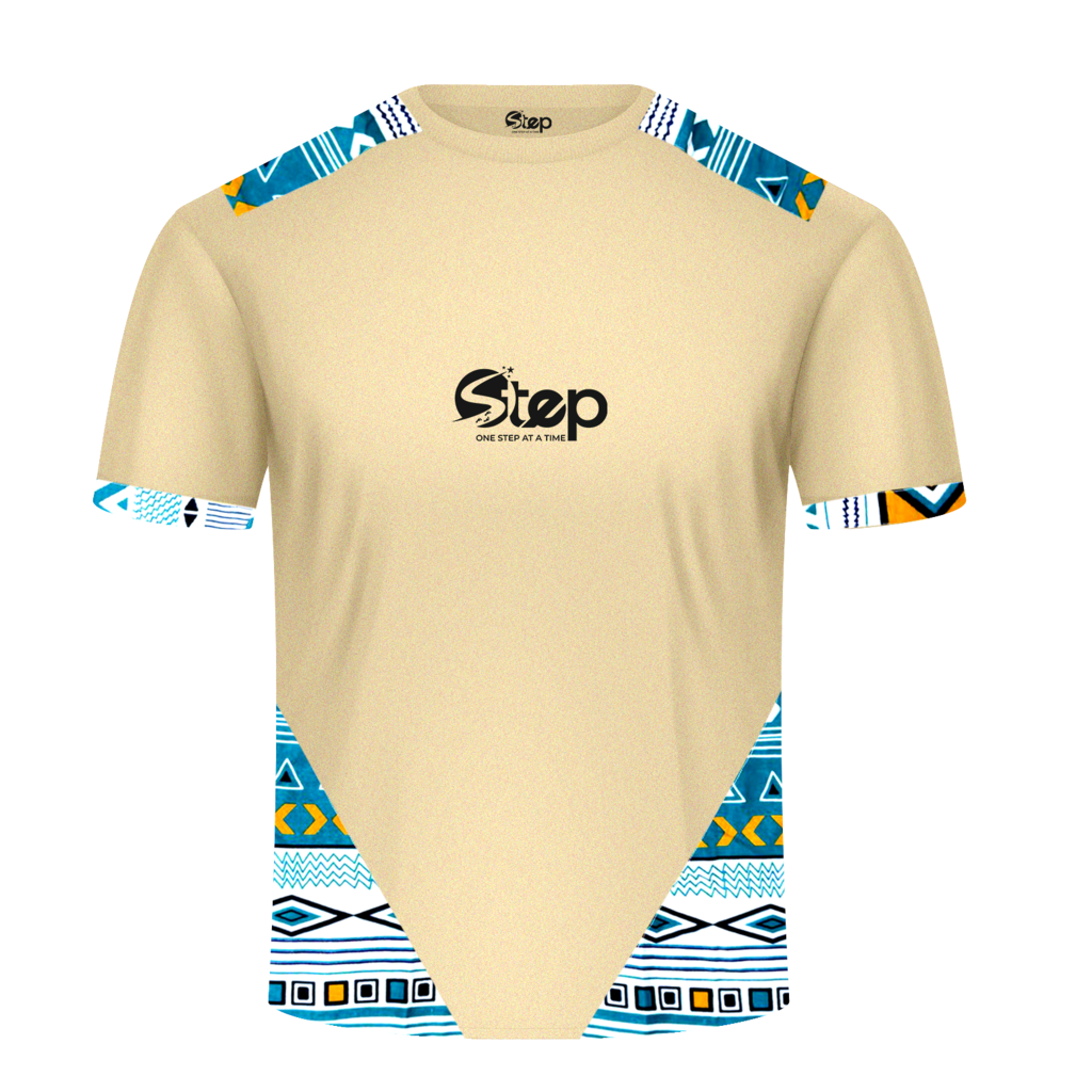 Light Beige T-shirt with Blue Tribal Print