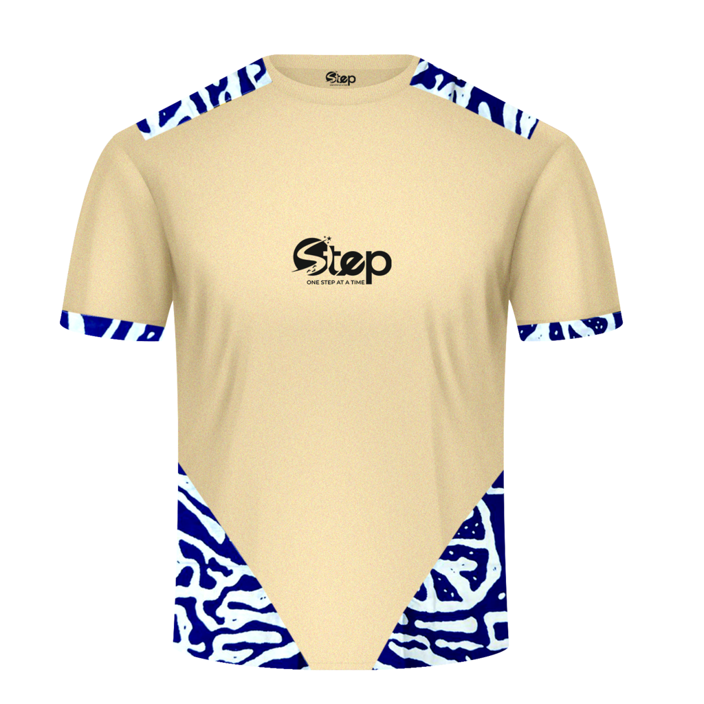 Light Beige T-shirt with Blue Tribal Print