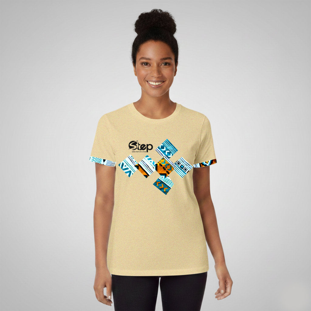 Beige & Blue Abstract Print T-Shirt – STEP