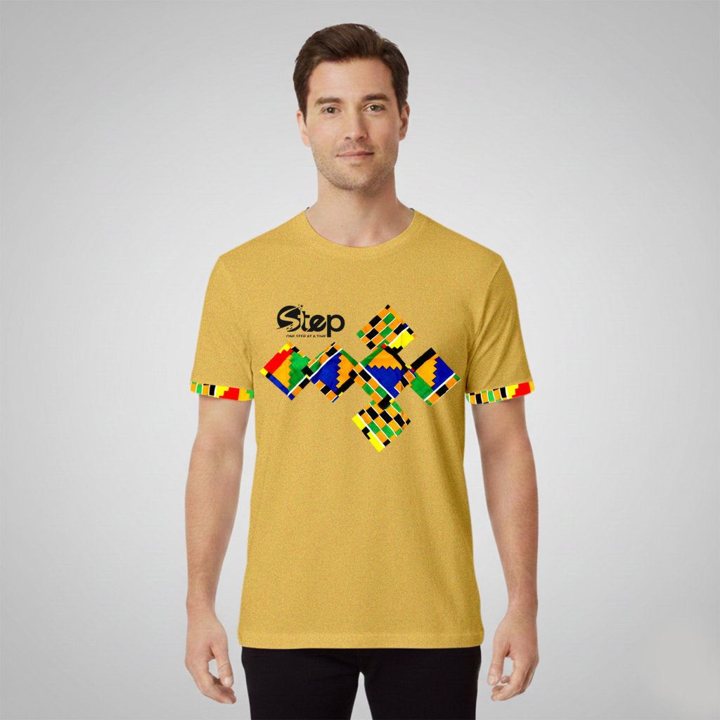 Dark Beige T-shirt – Blue & Orange Tribal Squares