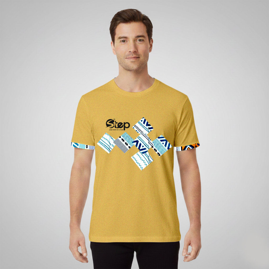 Dark Beige T-shirt – Blue & Orange Tribal Squares