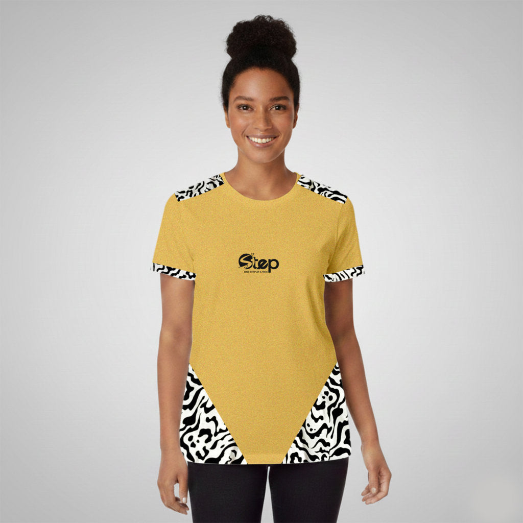 Mustard dark beige T-shirt with Black Abstract Print