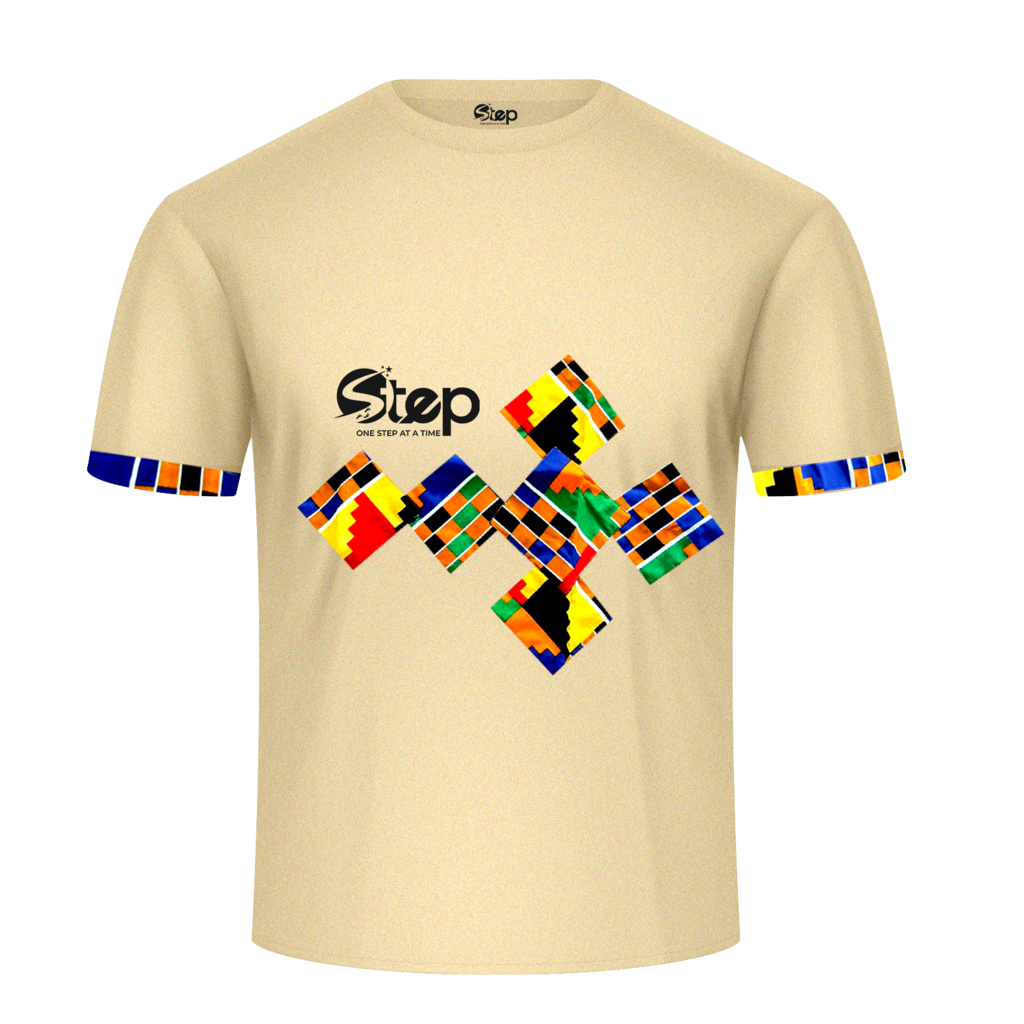 Beige & Blue Abstract Print T-Shirt – STEP