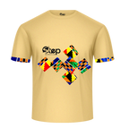 Dark Beige T-shirt – Blue & Orange Tribal Squares