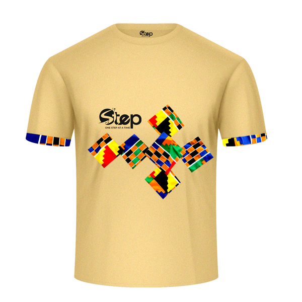 Dark Beige T-shirt – Blue & Orange Tribal Squares