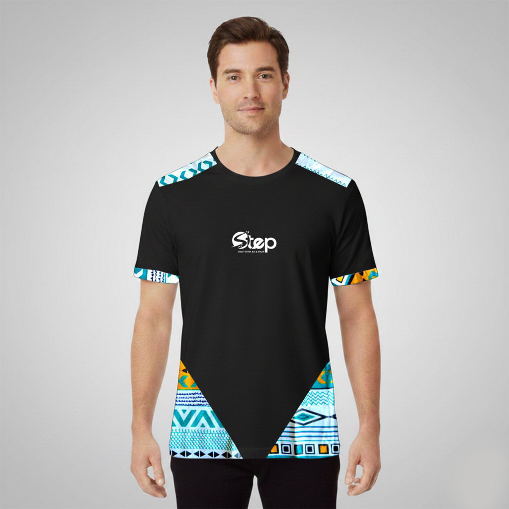 Blue & White Abstract Tribal Accent T-Shirt – STEP