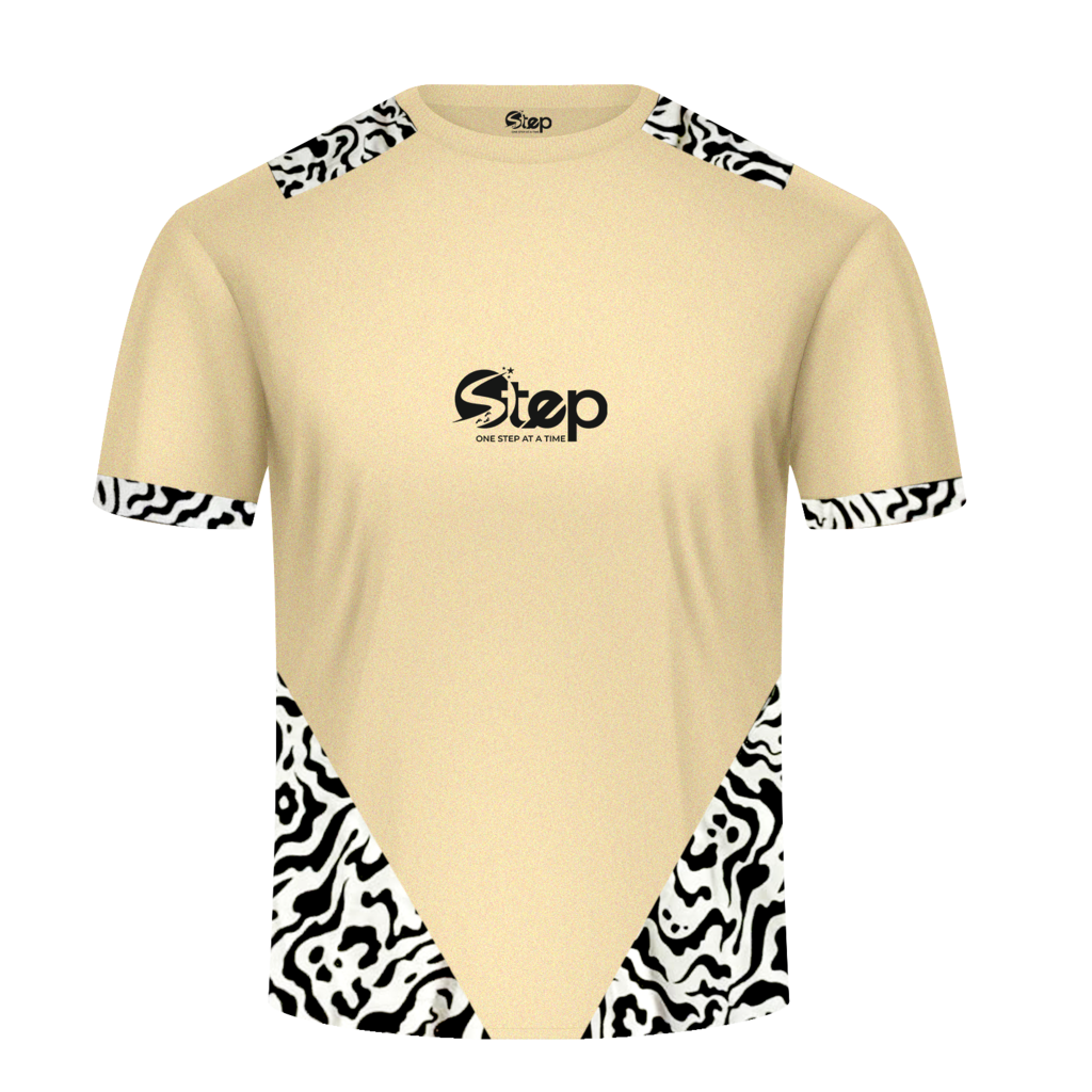 Light Beige T-shirt with Blue Tribal Print