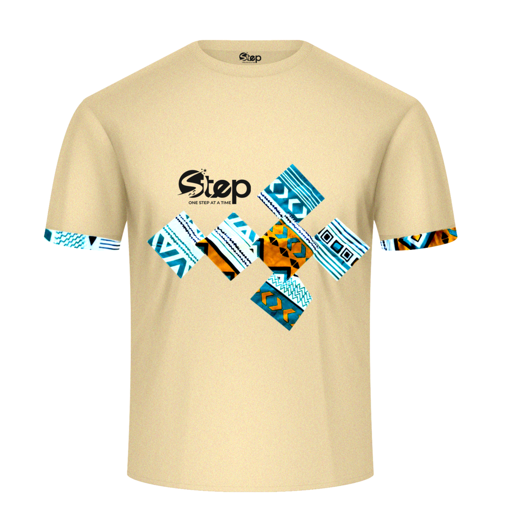 Beige & Blue Abstract Print T-Shirt – STEP