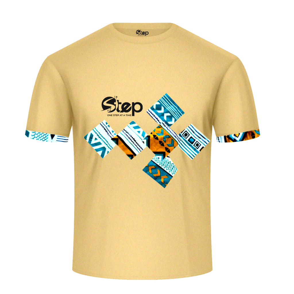 Dark Beige T-shirt – Blue & Orange Tribal Squares