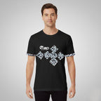 Black T-shirt – Blue & Orange Tribal Squares