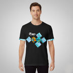 Black T-shirt – Blue & Orange Tribal Squares