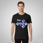 Black T-shirt – Blue & Orange Tribal Squares