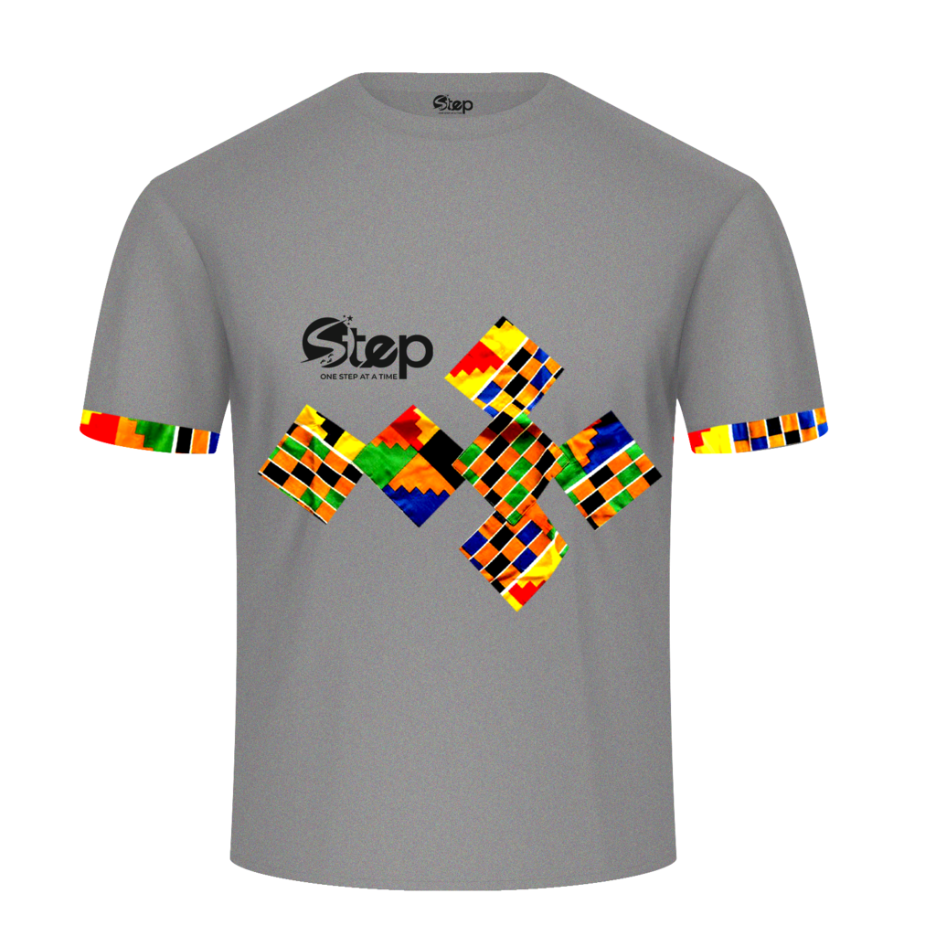 Grey & Blue Abstract Print T-Shirt – STEP