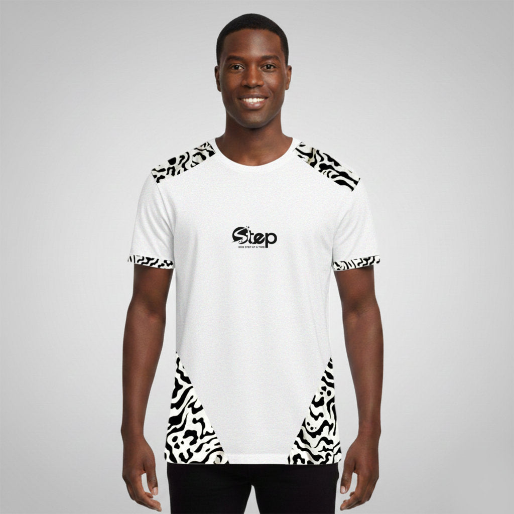 White T-shirt with Black Abstract Print