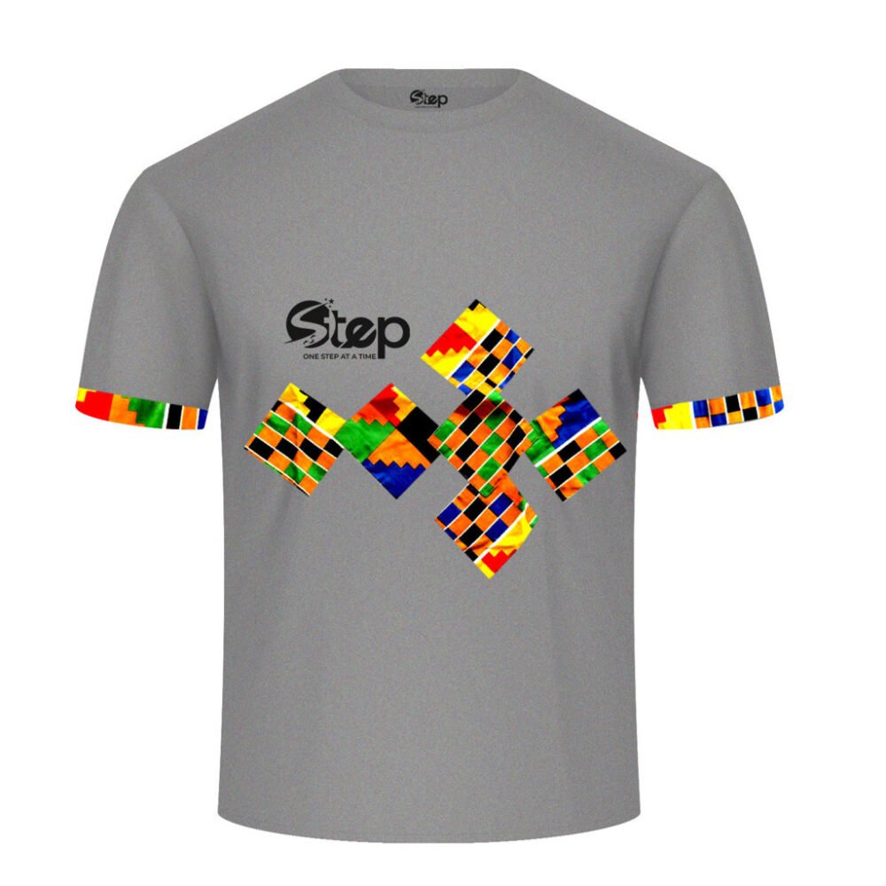 Grey & Blue Abstract Print T-Shirt – STEP - Image 2