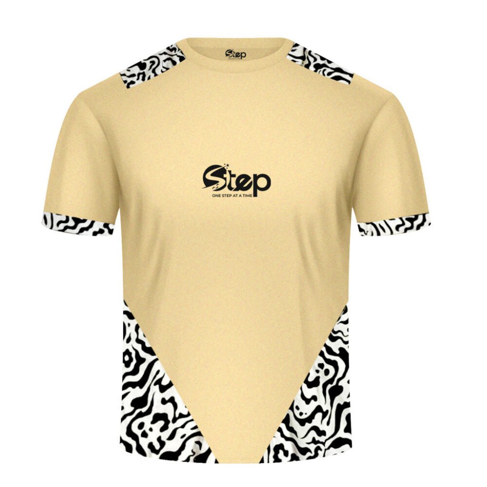 Light Beige T-shirt with Blue Tribal Print - Image 3