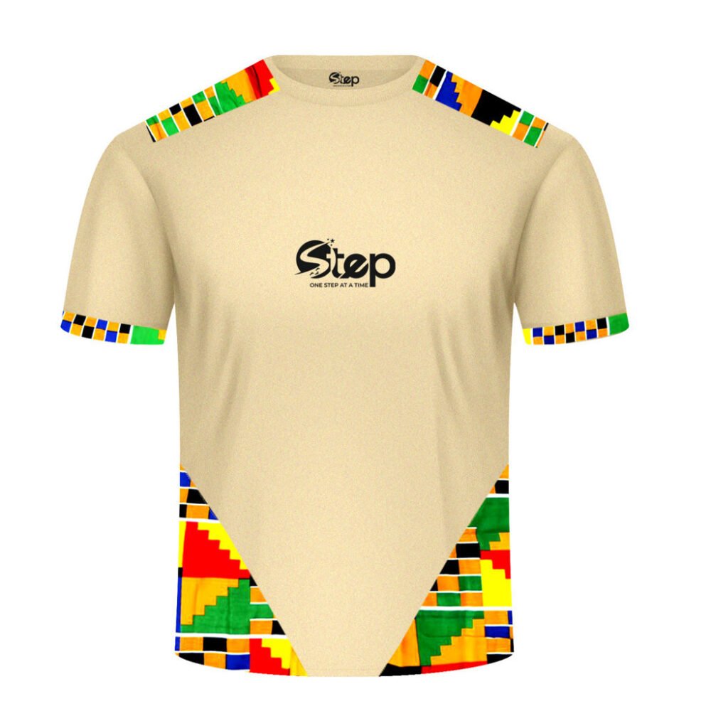 Light Beige T-shirt with Blue Tribal Print - Image 4