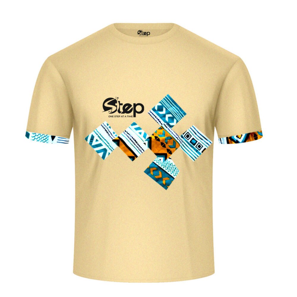Beige & Blue Abstract Print T-Shirt – STEP - Image 2