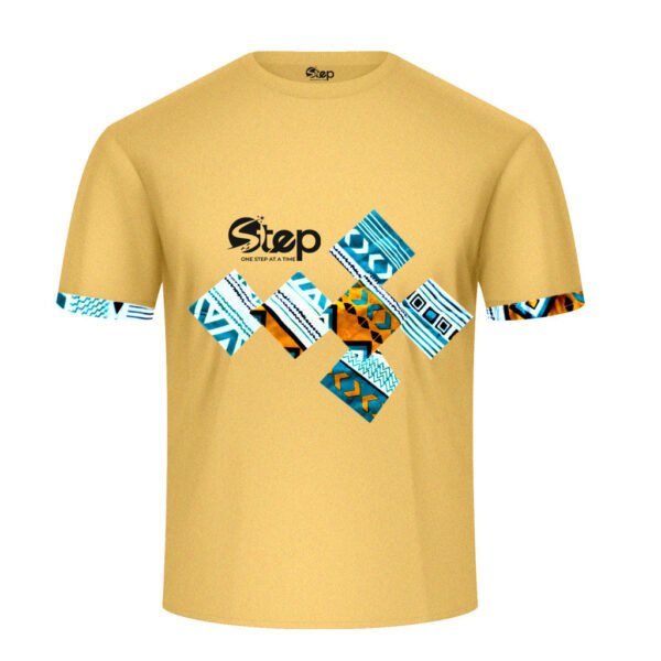 Dark Beige T-shirt – Blue & Orange Tribal Squares