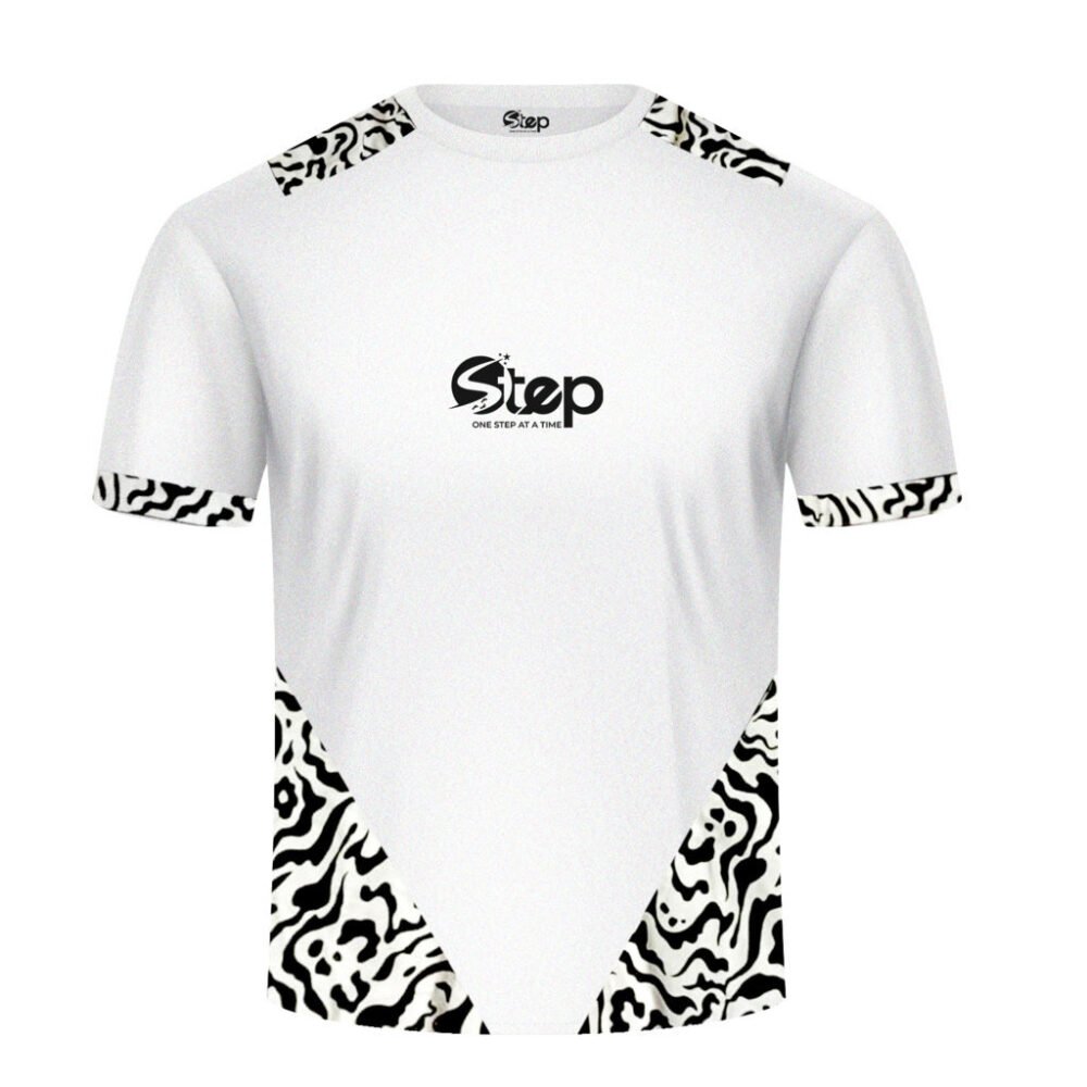White T-shirt with Black Abstract Print