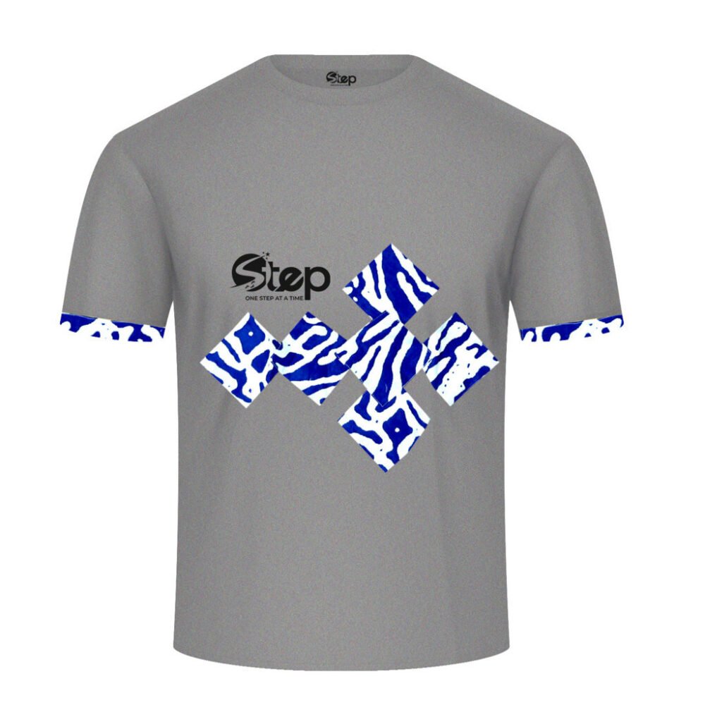 Grey & Blue Abstract Print T-Shirt – STEP