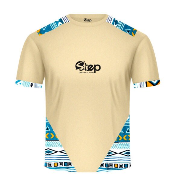 Light Beige T-shirt with Blue Tribal Print