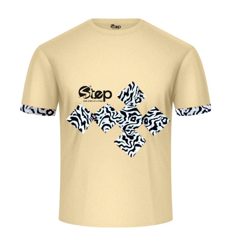 Beige & Blue Abstract Print T-Shirt – STEP - Image 4