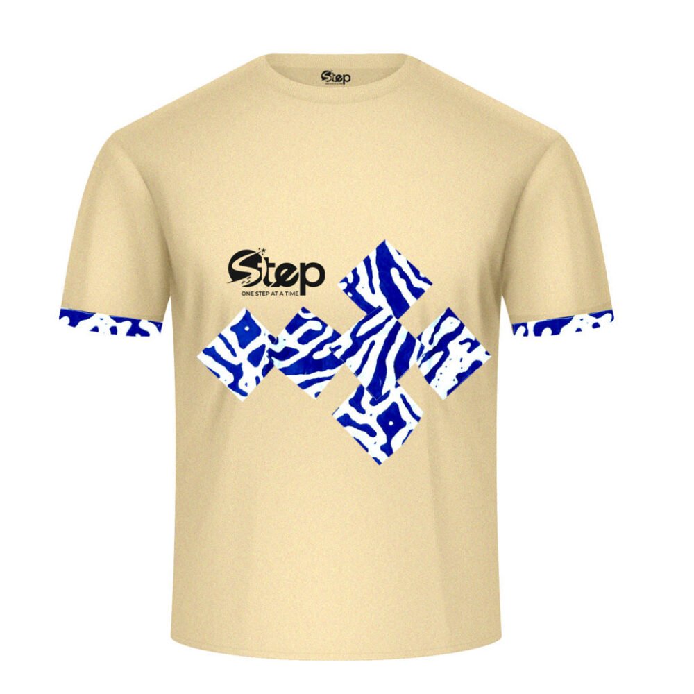 Beige & Blue Abstract Print T-Shirt – STEP