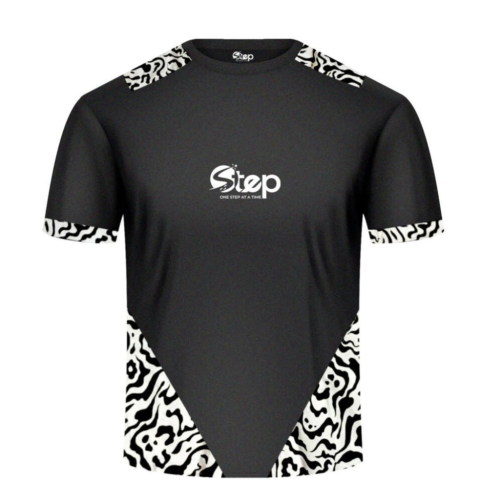 Blue & White Abstract Tribal Accent T-Shirt – STEP - Image 2