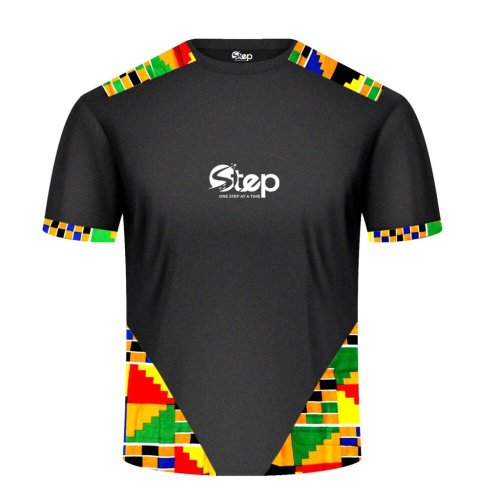 Blue & White Abstract Tribal Accent T-Shirt – STEP - Image 3