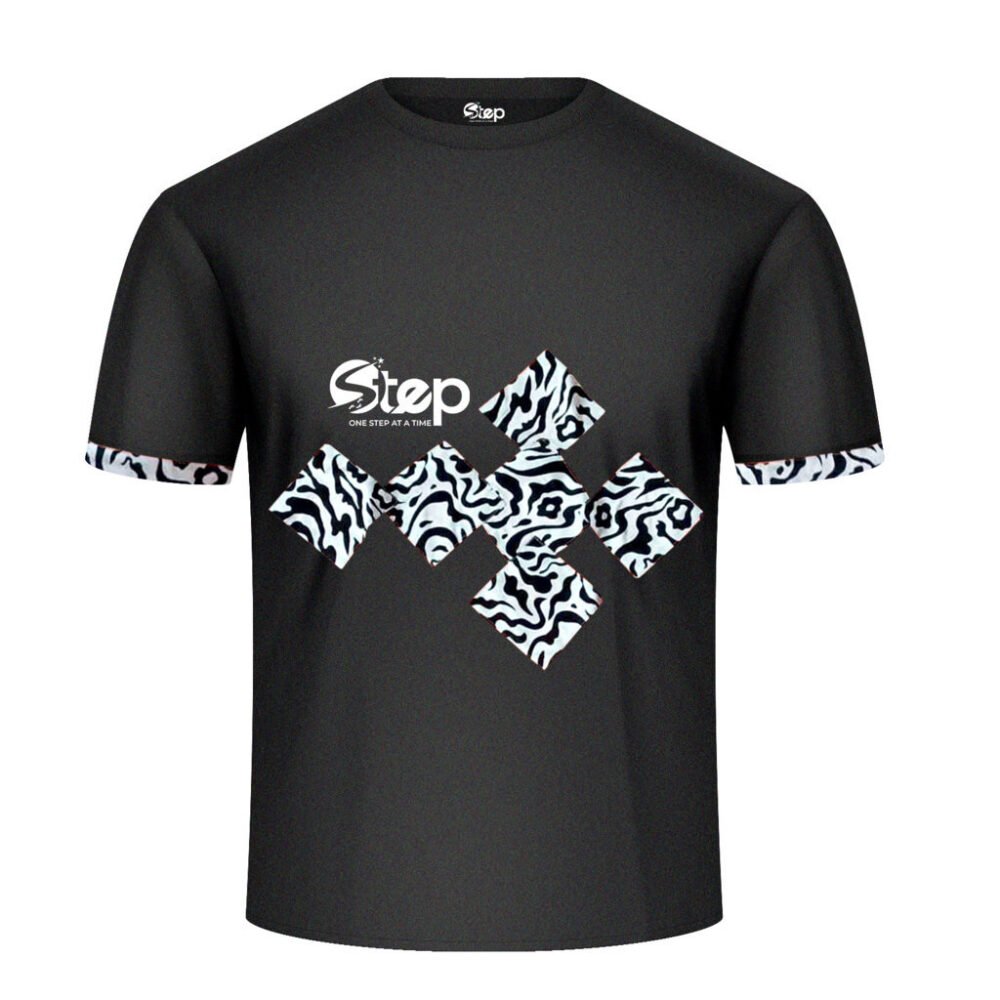 Black T-shirt – Blue & Orange Tribal Squares - Image 3